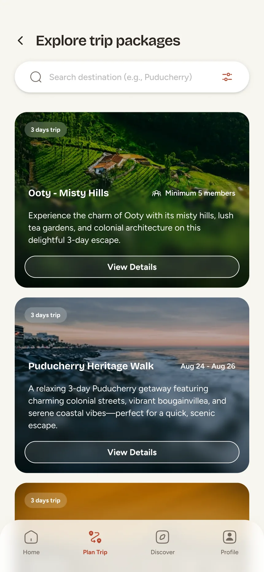 Explore trip packages list with Ooty and Puducherry trips