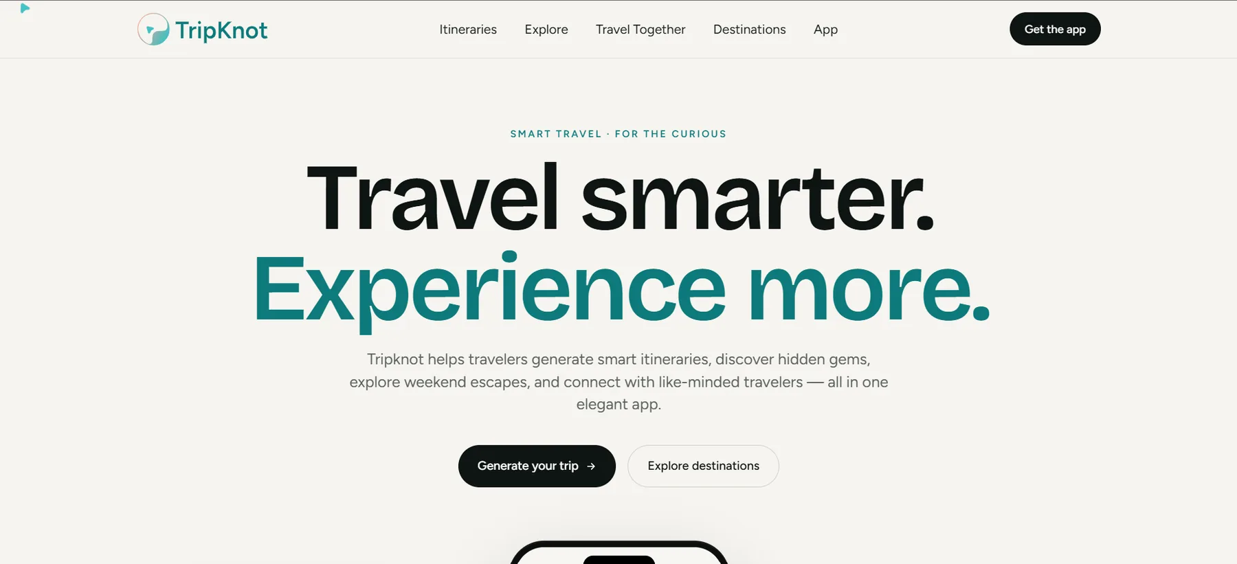 Tripknot marketing website hero section